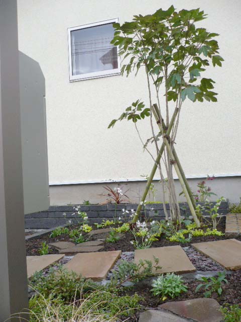 造園工事・植栽／逗子市／　砕石敷の駐車場から家庭菜園が楽しめる庭へリフォーム